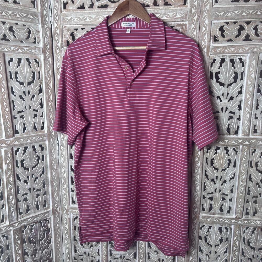Peter Millar Summer Comfort Polo Shirt Mens Large Salmon Striped Golf Activewear